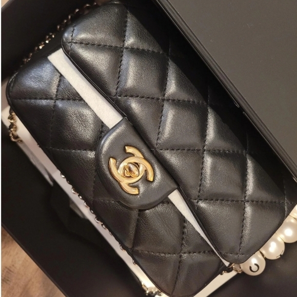 Chanel Classic Flap Pearl Chain Mini Rectangular Crossbody Bag - Picture 1 of 10